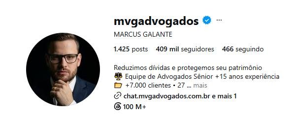 Preview do perfil Instagram @mvgadvogados — MVG Advogados